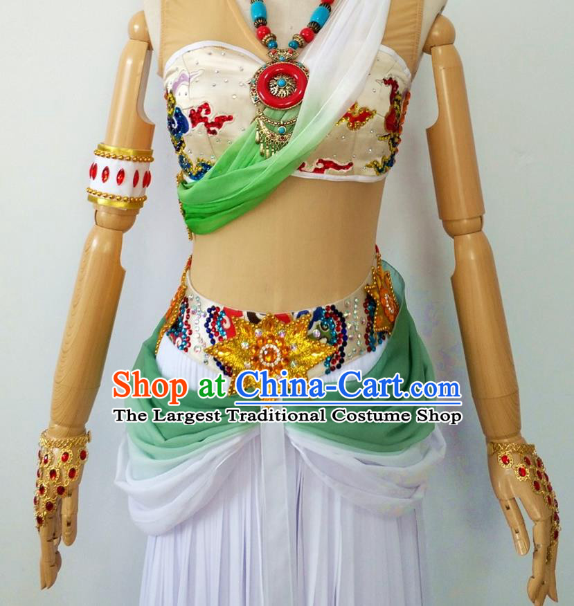 Chinese Classical Dance Garment Costumes Stage Performance Flying Apsaras Green Dress Outfits Female Group Dance Clothing