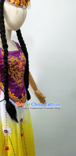 Chinese Ethnic Female Group Dance Purple Dress Uniforms Xinjiang Minority Performance Garment Costumes Uyghur Nationality Folk Dance Clothing
