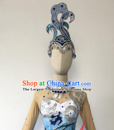 Top China Woman Opening Dance Hair Accessories Spring Festival Gala Stage Performance Headdress Group Dance Blue Hair Crown