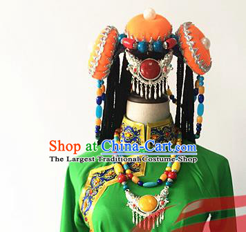 Top China Tibetan Nationality Dance Braid Hairpieces Zang Ethnic Group Dance Hair Accessories Spring Festival Gala Stage Performance Headdress