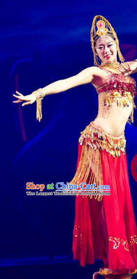 Top China Sanya Stage Performance Headdress Female Group Dance Tassel Hat Classical Dance Golden Hair Crown