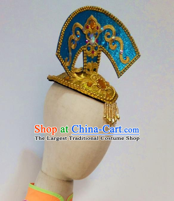 Top China Classical Dance Blue Hair Crown Stage Performance Headdress Female Group Dance Headpiece