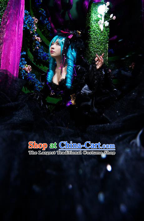 Custom Cosplay Witch Black Short Dress Halloween Fancy Ball Garment Costume Gothic Princess Clothing