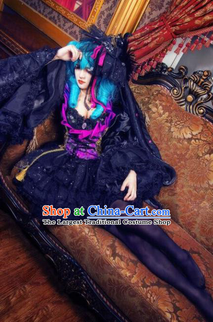 Custom Cosplay Witch Black Short Dress Halloween Fancy Ball Garment Costume Gothic Princess Clothing