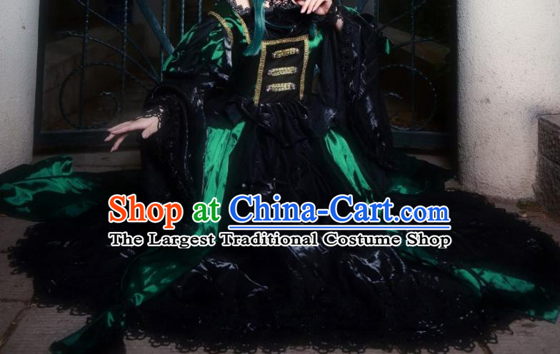 Custom Halloween Fancy Ball Garment Costume Gothic Queen Clothing Cosplay Witch Black Trailing Full Dress