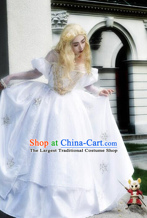 Custom Spanish Princess Clothing Cosplay Flower Fairy White Full Dress Halloween Fancy Ball Garment Costume