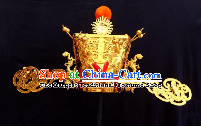Chinese Ancient Wealth God Headwear Beijing Opera Laosheng Headdress Peking Opera Royal Highness Golden Hat
