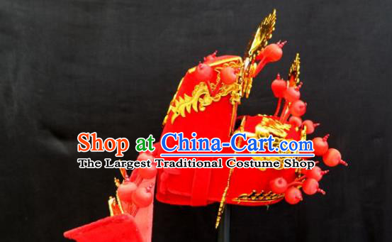 Chinese Peking Opera Royal Highness Red Hat Ancient Wealth God Headwear Beijing Opera Laosheng Headdress