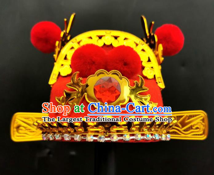 Chinese Ancient Bridegroom Headwear Beijing Opera Xiaosheng Headdress Peking Opera Scholar Red Hat