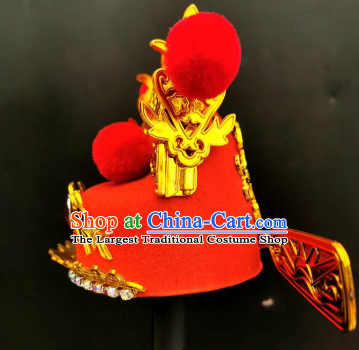 Chinese Ancient Bridegroom Headwear Beijing Opera Xiaosheng Headdress Peking Opera Scholar Red Hat
