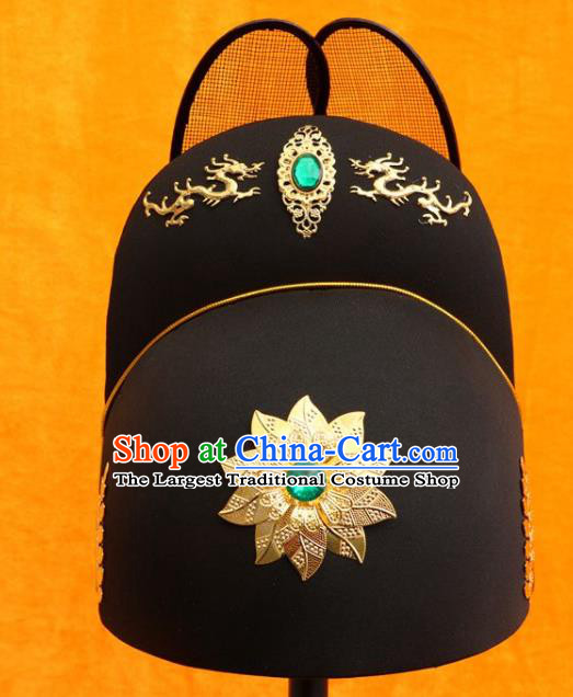 Chinese Peking Opera Emperor Black Hat Ancient Swordsman Headwear Ming Dynasty Imperial Guard Headdress