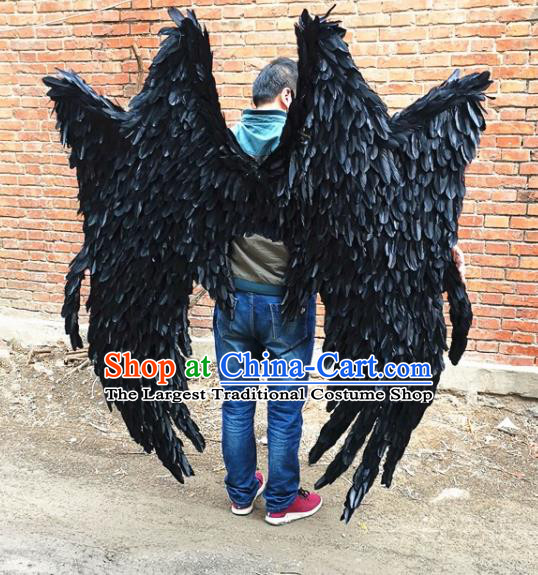 Custom Cosplay Demon Deluxe Black Feathers Wings Halloween Performance Props Headdress Carnival Parade Accessories Miami Catwalks Back Decorations