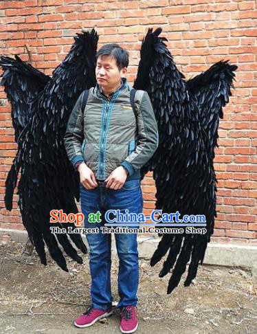 Custom Cosplay Demon Deluxe Black Feathers Wings Halloween Performance Props Headdress Carnival Parade Accessories Miami Catwalks Back Decorations