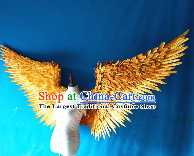 Custom Cosplay Angel Golden Feathers Wings Christmas Performance Props Carnival Parade Feather Accessories Miami Catwalks Back Decorations