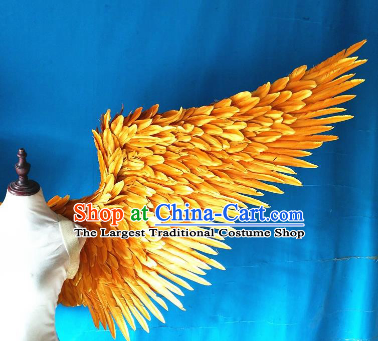 Custom Cosplay Angel Golden Feathers Wings Christmas Performance Props Carnival Parade Feather Accessories Miami Catwalks Back Decorations