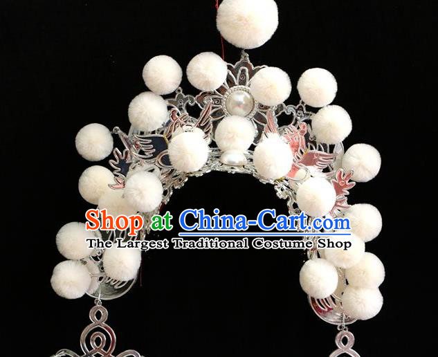 China Beijing Opera Swordswoman Headdress Ancient Female Knight Hair Accessories Peking Opera Blues White Phoenix Coronet