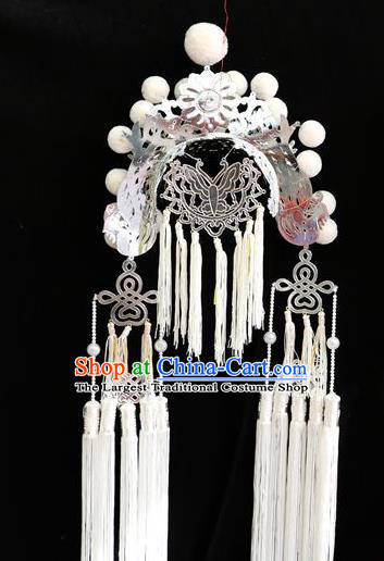 China Beijing Opera Swordswoman Headdress Ancient Female Knight Hair Accessories Peking Opera Blues White Phoenix Coronet