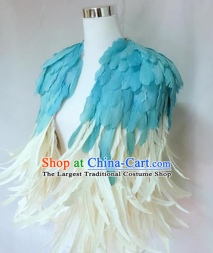 Top Cosplay Queen Cape Stage Show Shoulder Accessories Halloween Catwalks Blue Feather Cappa