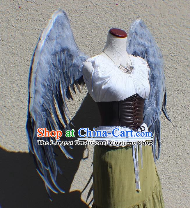 Custom Cosplay Fancy Accessories Stage Performance Props Halloween Catwalks Grey Feather Angel Wings Miami Stage Show Back Decorations