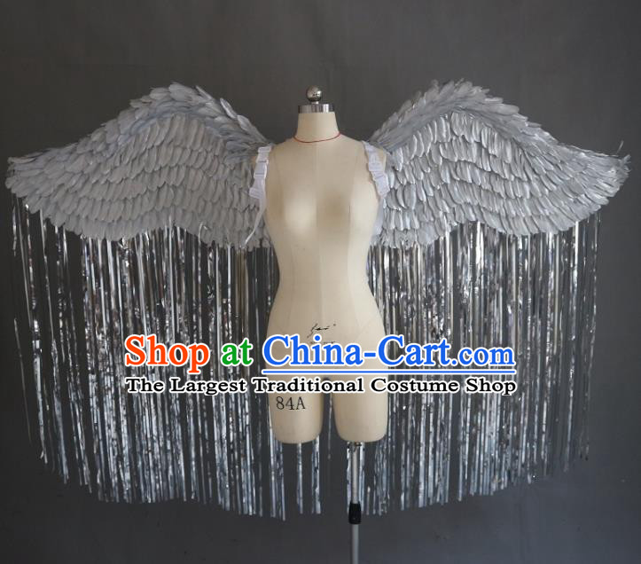 Custom Halloween Cosplay Angel Wing Stage Show Prop Accessories Christmas Performance Grey Tassel Wings Miami Catwalks Back Decorations