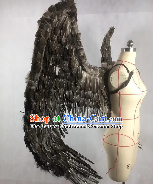 Custom Cosplay Fancy Angel Accessories Stage Performance Deluxe Props Halloween Catwalks Black Feather Wings Miami Show Back Decorations