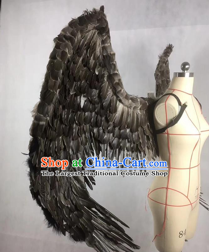 Custom Cosplay Fancy Angel Accessories Stage Performance Deluxe Props Halloween Catwalks Black Feather Wings Miami Show Back Decorations