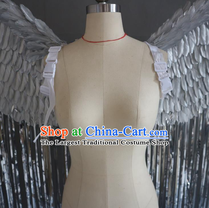 Custom Halloween Cosplay Angel Wing Stage Show Prop Accessories Christmas Performance Grey Tassel Wings Miami Catwalks Back Decorations