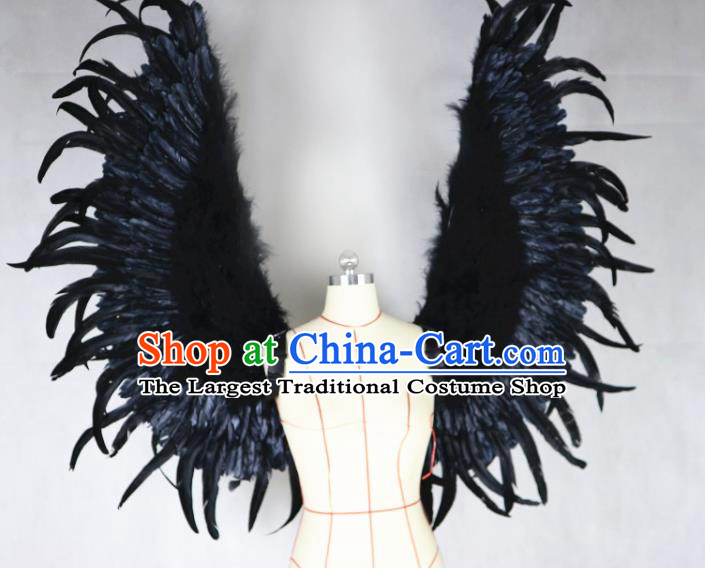 Custom Halloween Cosplay Angel Wings Miami Catwalks Back Decorations Ceremony Performance Accessories Stage Show Black Feathers Props