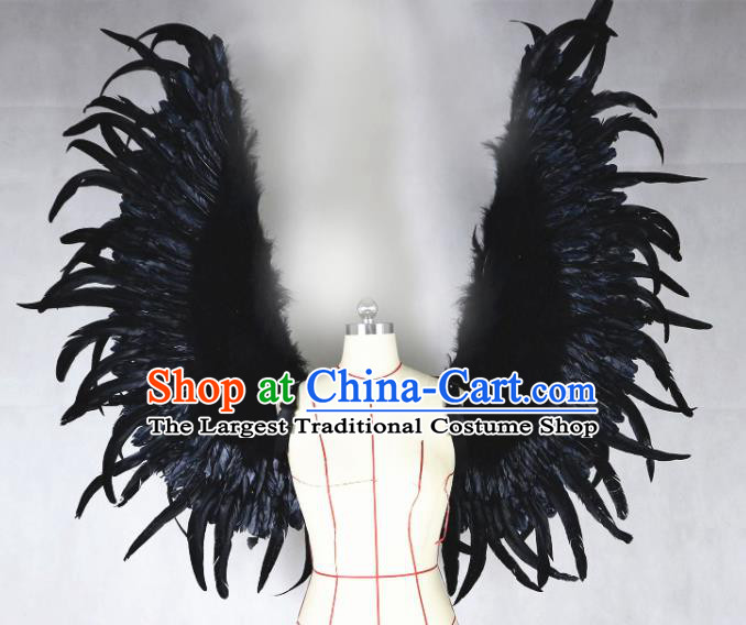 Custom Halloween Cosplay Angel Wings Miami Catwalks Back Decorations Ceremony Performance Accessories Stage Show Black Feathers Props
