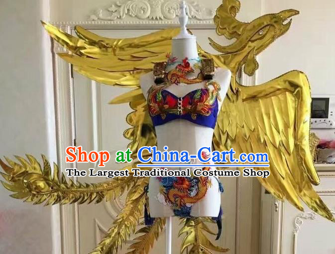 Custom Miami Performance Decorations Ceremony Catwalks Back Accessories Stage Show Props Halloween Cosplay Golden Phoenix Wings