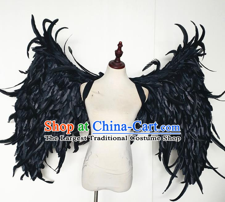 Custom Halloween Performance Props Carnival Catwalks Accessories Miami Parade Show Decorations Cosplay Demon Black Feathers Wings