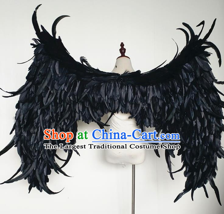 Custom Halloween Performance Props Carnival Catwalks Accessories Miami Parade Show Decorations Cosplay Demon Black Feathers Wings