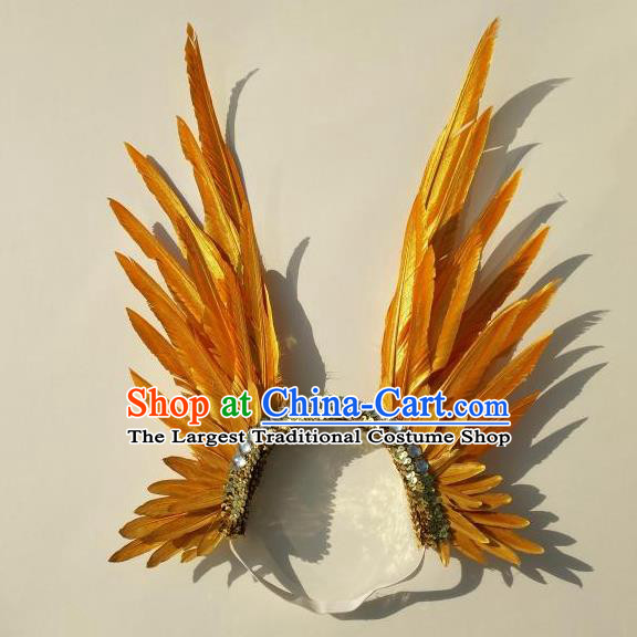 Top Halloween Cosplay Hair Accessories Catwalks Golden Feather Royal Crown Stage Show Headwear Samba Dance Giant Headpiece