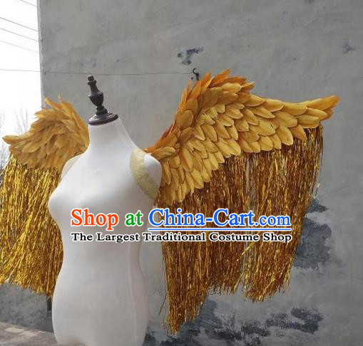 Custom Cosplay Angel Golden Feather Wings Halloween Fancy Ball Tassel Props Carnival Catwalks Show Accessories Miami Parade Decorations