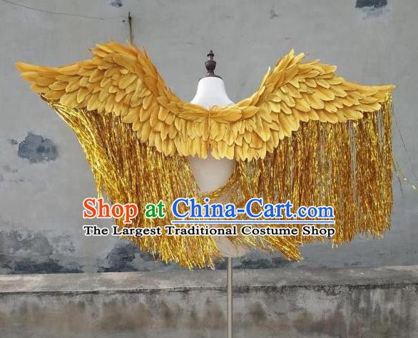 Custom Cosplay Angel Golden Feather Wings Halloween Fancy Ball Tassel Props Carnival Catwalks Show Accessories Miami Parade Decorations