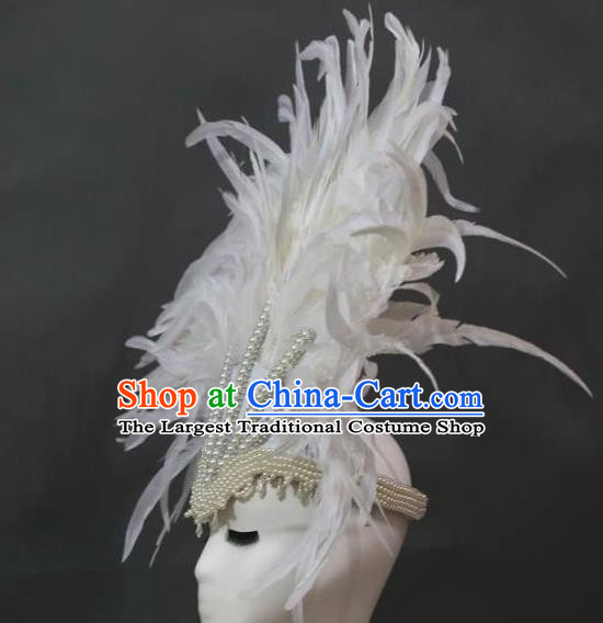 Top Miami Catwalks Headdress Stage Show White Feathers Royal Crown Samba Dance Giant Headpiece Brazilian Carnival Hair Accessories