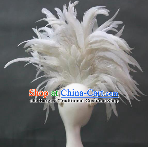 Top Miami Catwalks Headdress Stage Show White Feathers Royal Crown Samba Dance Giant Headpiece Brazilian Carnival Hair Accessories