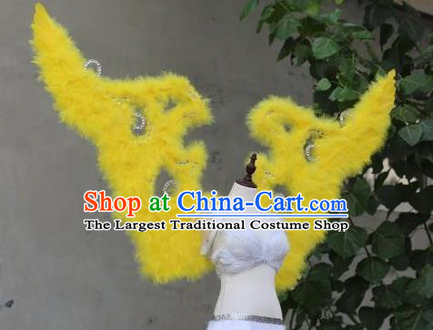 Custom Cosplay Yellow Feather Angel Wings Catwalks Model Props Halloween Fancy Ball Accessories Carnival Parade Wear Miami Show Back Decorations
