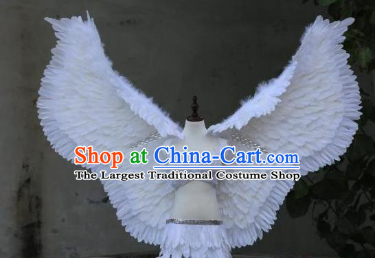 Custom Carnival Parade Wear Miami Show Back Decorations Cosplay White Feather Angel Wings Catwalks Model Props Halloween Fancy Ball Accessories