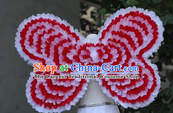 Custom Cosplay Angel Back Decorations Model Catwalks Props Halloween Fancy Ball Wear Carnival Parade Accessories Miami Show Red Feather Butterfly Wings