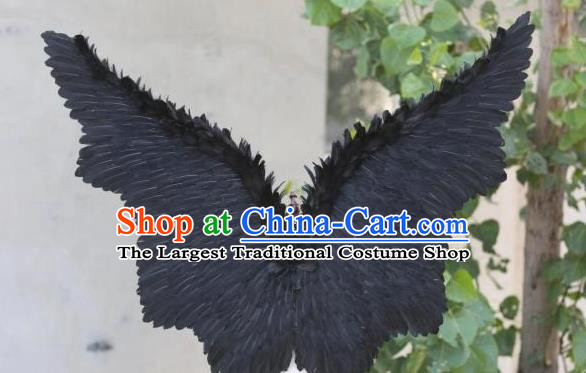 Custom Carnival Parade Accessories Miami Show Black Feathers Wings Cosplay Demon Back Decorations Model Catwalks Props Halloween Fancy Ball Wear