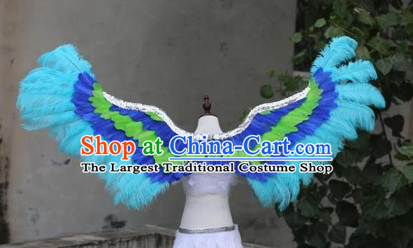 Custom Model Show Props Halloween Catwalks Wear Carnival Parade Accessories Miami Angel Blue Feathers Wings Cosplay Fancy Ball Back Decorations
