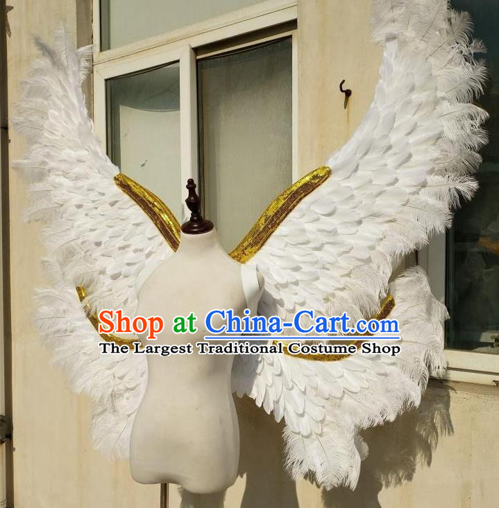 Custom Miami Show White Feather Decorations Cosplay Deluxe Butterfly Wings Catwalks Angel Props Halloween Fancy Ball Accessories Carnival Parade Wear