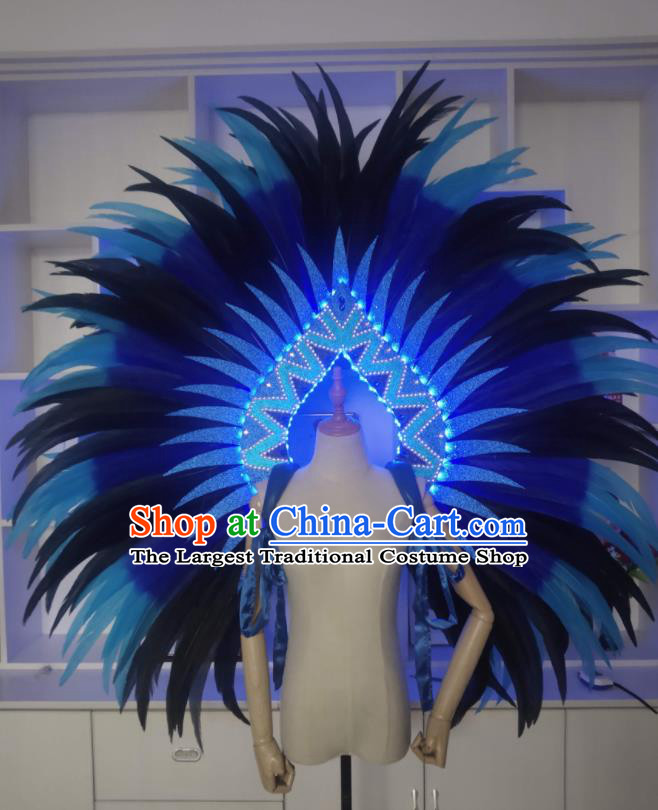 Custom Stage Show Props Opening Dance Wear Miami Parade LED Back Accessories Cosplay Angel Blue Feather Wings Halloween Performance Decorations