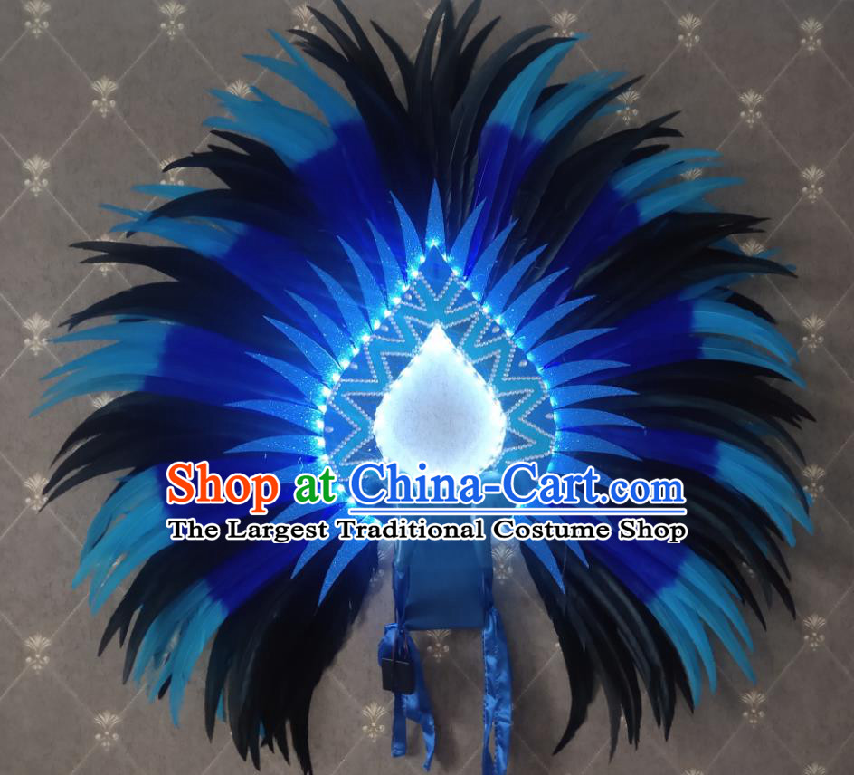 Custom Stage Show Props Opening Dance Wear Miami Parade LED Back Accessories Cosplay Angel Blue Feather Wings Halloween Performance Decorations