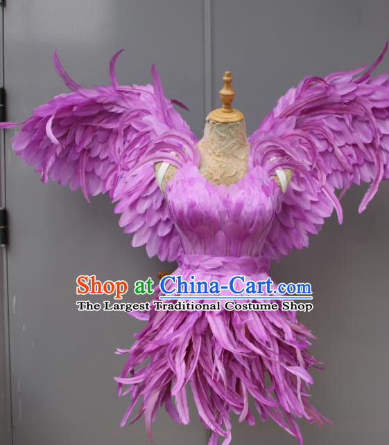 Top Miami Catwalks Costumes Stage Show Clothing Brazilian Carnival Garments Samba Dance Purple Feather Dress with Wings