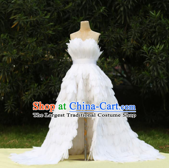 Top Brazilian Carnival White Feather Dress Stage Show Wedding Dress Miami Catwalks Costume Christmas Dance Clothing