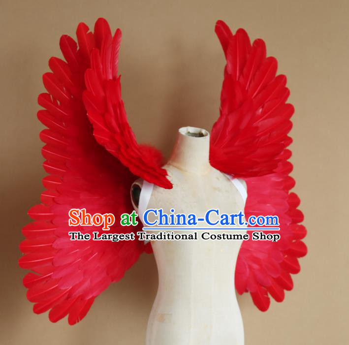 Custom Miami Stage Show Wear Christmas Catwalks Props Opening Dance Red Feather Wings Carnival Parade Back Accessories