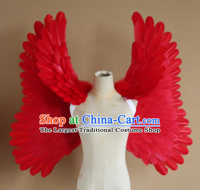 Custom Miami Stage Show Wear Christmas Catwalks Props Opening Dance Red Feather Wings Carnival Parade Back Accessories