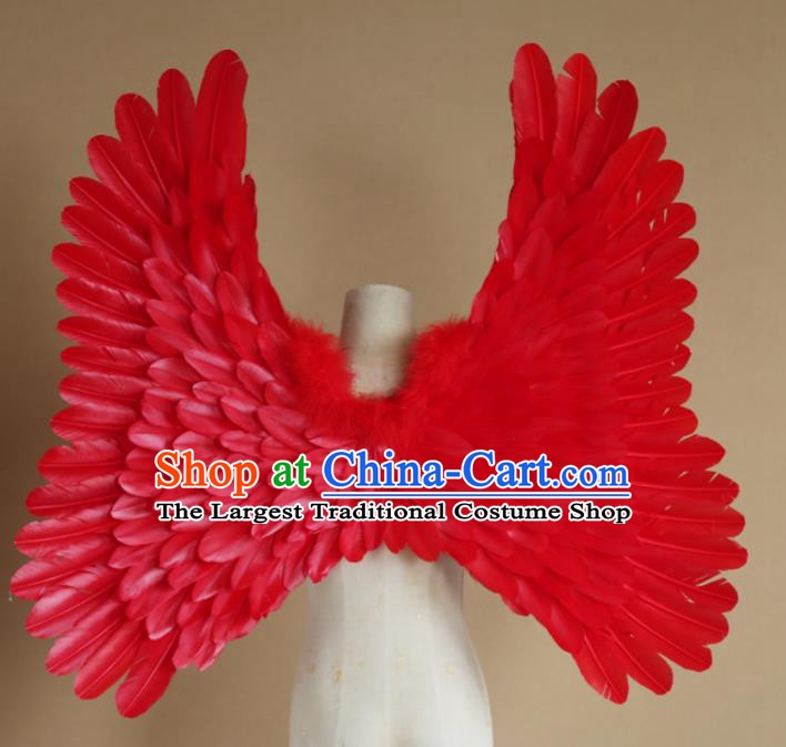 Custom Miami Stage Show Wear Christmas Catwalks Props Opening Dance Red Feather Wings Carnival Parade Back Accessories